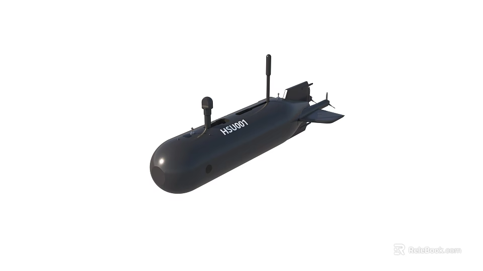 Black Military Submarine With KS301 Identifier And Antenna Structure Design 3d model 