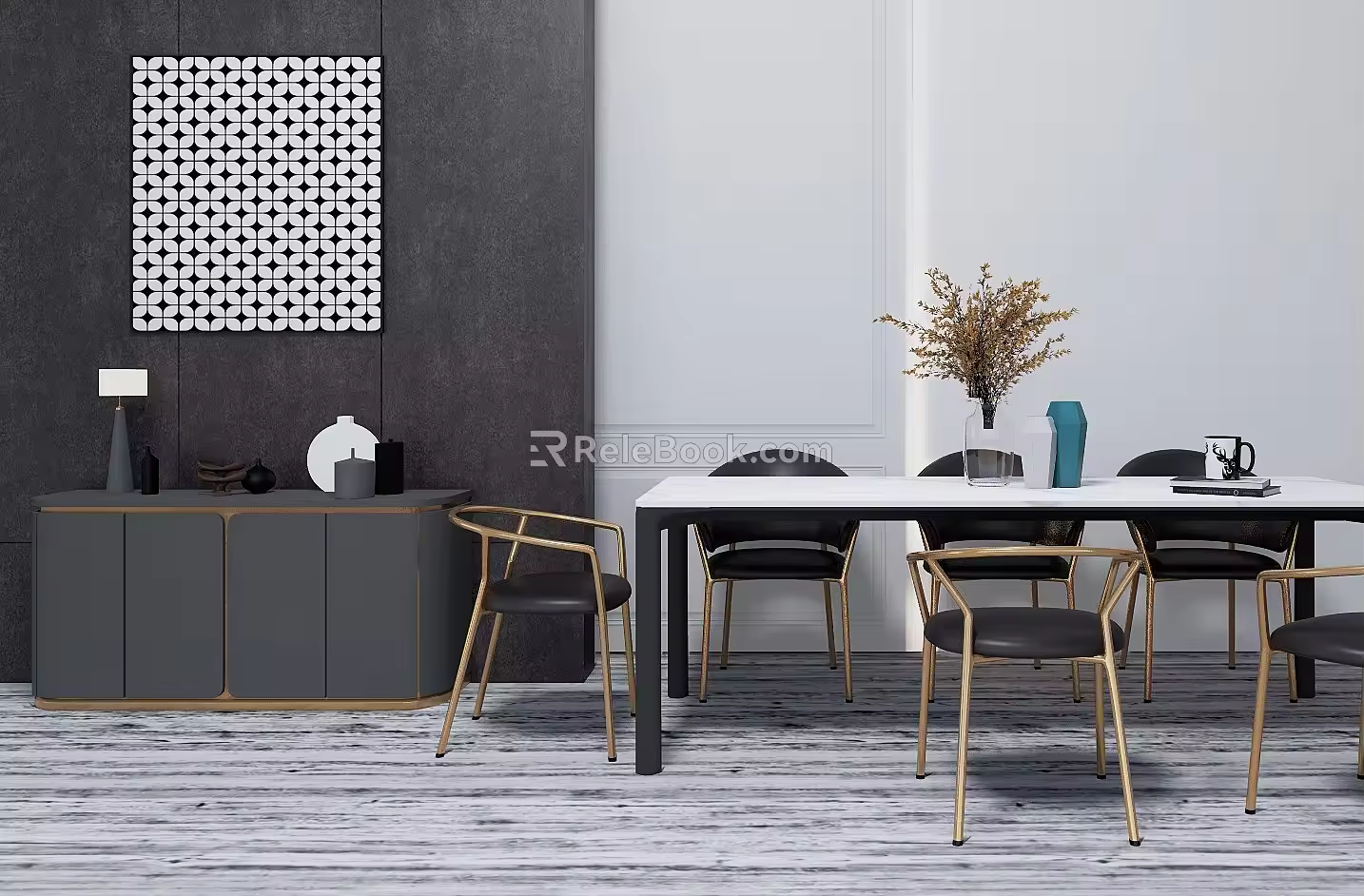 Modern Dining Table and Chair Combination Dining Table and Chair Side Cabinet Combination 3d model