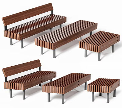 Modern Wooden Stools Featuring Slatted Seats And Metal Legs Design 3d model