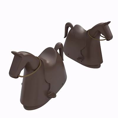 Two Brown Wooden Horse Dolls With Rein Details For Children's Playtime Fun 3d model