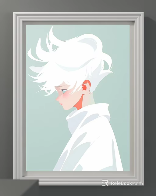 Character Portrait with White Fluffy Hair Side Profile in White Turtleneck and Light Green Background 3d model 