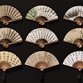 Traditional Chinese Folding Fan Wall Hangings With Artistic Patterns And Tassels