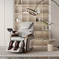 Modern Massage Chair in Elegant Interior with Bookshelf Floor Lamp and Potted Plant