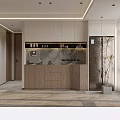 Modern Wine Cabinet With Marble Countertop Wooden Cabinets And Refrigerator In Interior Design