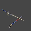 Blue Blade Sword With Gold Decorations And Red Hilt On Purple Background