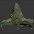Ancient Bronze Household Item With Decorative Patterns Curved Design And Green Patina