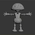 Silver Metallic Robot 3D Model With Big Eyes Outstretched Arms Legs And Dark Background