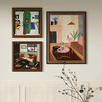 Modern French Retro Abstract Light Luxury Simple Middle Ancient Decorative Painting 3d model