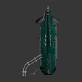 Vintage Green Metal Door Structure With Red Panel Metal Steps And Connected Wires
