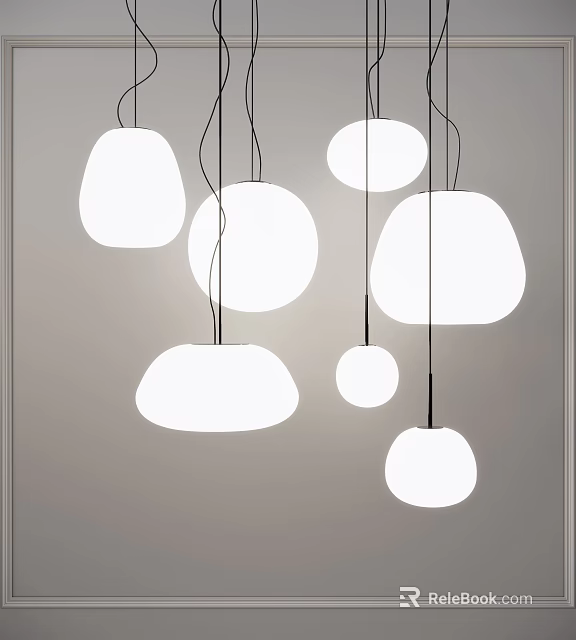 Multiple White Pendant Lights With Various Shapes For Modern Interior Spaces 3d model