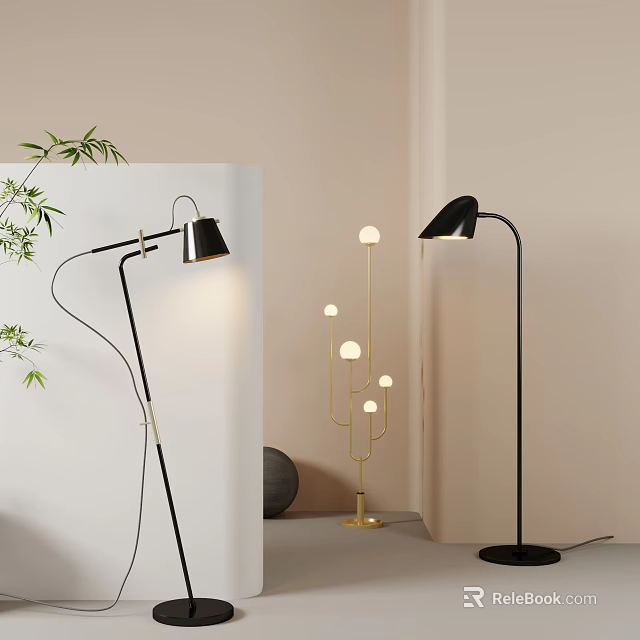 Modern Stylish Floor Lamps With Sleek Design And Gold Black Finish For Interior Decor 3d model 
