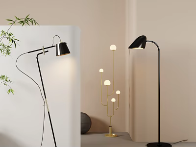 Modern Stylish Floor Lamps With Sleek Design And Gold Black Finish For Interior Decor 3d model