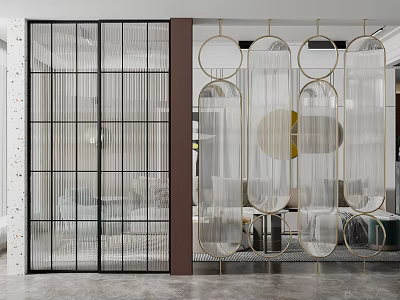 Modern Transparent Room Dividers With Glass Panels Metal Frames And Circular Design 3d model