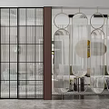 Modern Transparent Room Dividers With Glass Panels Metal Frames And Circular Design