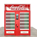 Red Commercial Coca-Cola Vending Machine With Multiple Beverage Bottles And Dispensing Ports