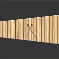 Wooden Equipment Platform With Long Slatted Design And Red Components On Dark Surface