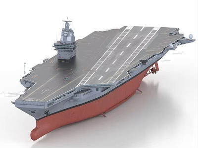 Modern Aircraft Carrier With Flight Deck Island Superstructure And Red Hull 3d model