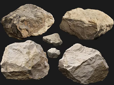 Natural Rough Stones and Solid Unfinished Wood Materials with Diverse Textures for Decorative Projects 3d model