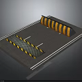 Road Pavement With Yellow Black Striped Barriers And White Lane Lines
