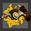 Game And Movie Character Young Girl In Traditional Outfit Holding Suitcase On Yellow Leaves