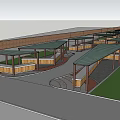 Outdoor Market Stalls With Wooden Structures Green Roofs And Circular Pathways
