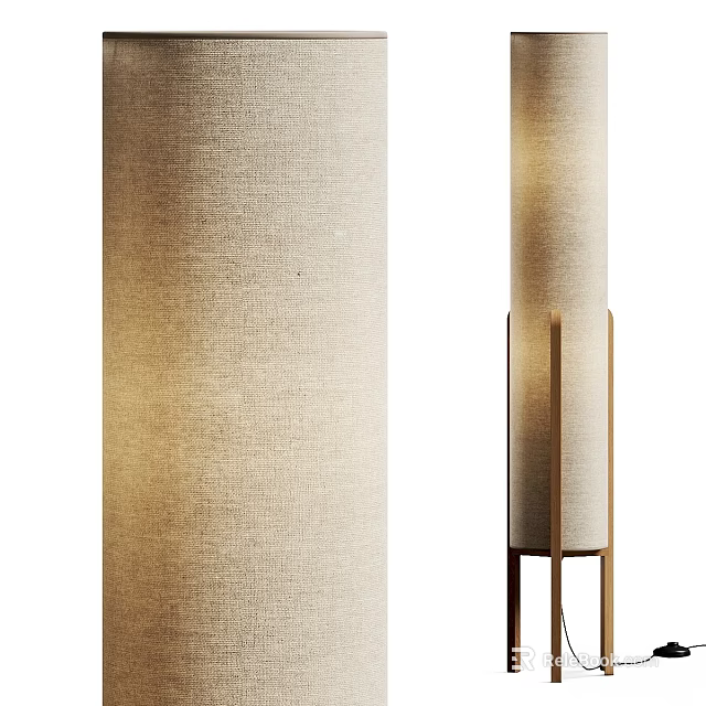 Modern Minimalist Floor Lamp With Linen Shade And Metal Stand For Home Decor 3d model 