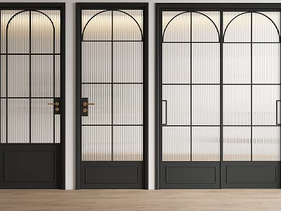 Modern Sliding Doors With Black Frame Glass Panels And Grid Design For Interior Partition 3d model