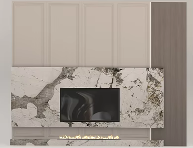 Villa living room TV background wall 3d model