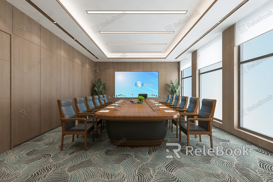 Modern Meeting Room Company Office Government Meeting Room Meeting Table and Chair Combination Meeting Table Decorative Cabinet Carpet Wall Panel model