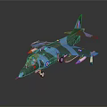 Military Aircraft Model With Blue Green Camouflage British Roundel On Tail And Weapons Under Wings