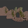 Ancient Ruins Structure With Stone Archway Staircase Vines And Bricks 3d model
