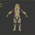 Futuristic White Armor Character With Red Helmet And Emblem Standing Pose 3d model