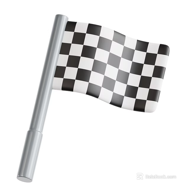 Sports Equipment Black and White Checkered Racing Flag with Silver Flagpole for Racing Events 3d model 