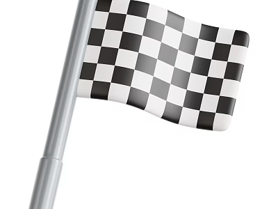 Sports Equipment Black and White Checkered Racing Flag with Silver Flagpole for Racing Events 3d model