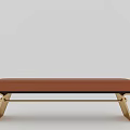 Modern Ottoman Design With Brown Leather And Patterned Fabric Upholstery And Metal Legs