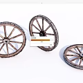 Three Rustic Vintage Wooden Cart Wheels With Intricate Spokes And Classic Design