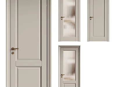 Light Colored Hinged Doors Design With Glass And Solid Panels Brass Handles 3d model