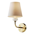 Elegant Modern Wall Lamp With Gold Metal Curved Arm Round Base And Beige Fabric Shade