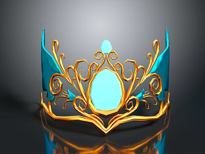 Ornate Gold Crown With Blue Gemstones And Intricate Decorative Design 3d model
