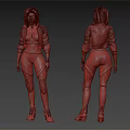Sci Fi Character Design With White Black Futuristic Outfit Gray Short Hair Front Back Views 3d model