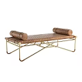 Modern Leather Sofa Bench With Roll Cushions And Gold Metal Frame