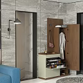Modern Wooden Shoe Cabinet With Coat Hanging Storage And Shoe Organizer In Living Room Entry