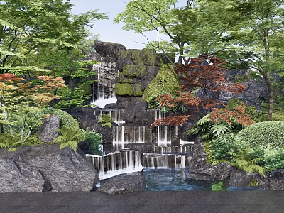 New Chinese style waterfall rockery waterfall 3d model