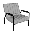 Modern White Accent Chair With Striped Cushion Black Armrests And Metal Legs