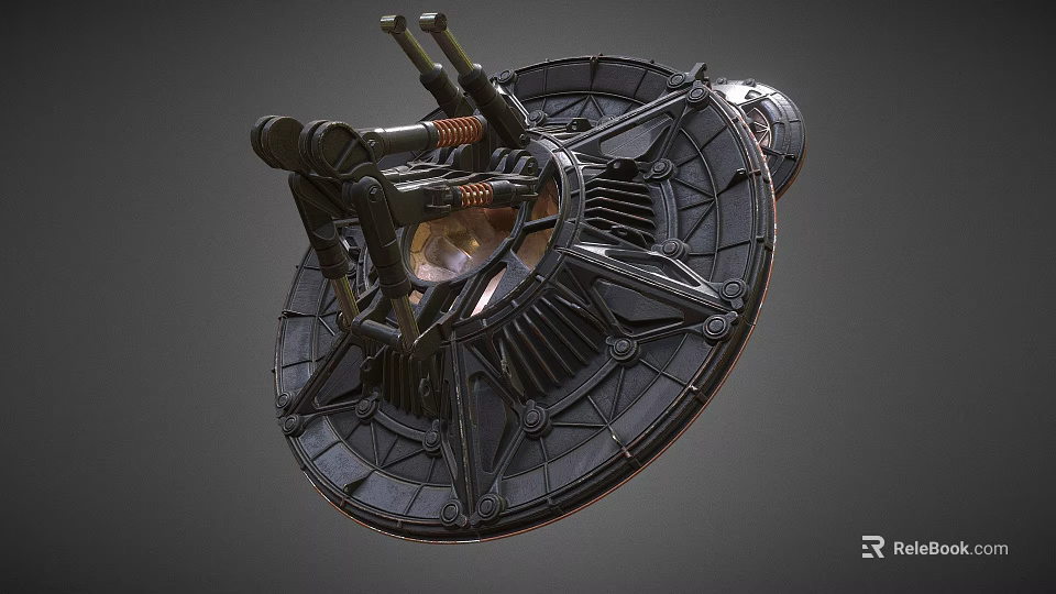 Industrial Mechanical Device Featuring Circular Base Metallic Gears Brackets And Central Mechanism 3d model 