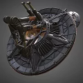 Industrial Mechanical Device Featuring Circular Base Metallic Gears Brackets And Central Mechanism