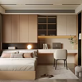 Modern Tatami Bedroom Interior With Bed Study Desk Wooden Cabinet And Neutral Tones