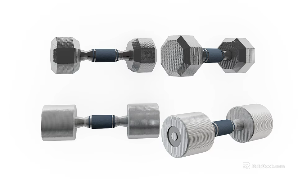 Fitness Equipment Metal Dumbbells In Various Shapes For Home Gym Training 3d model 