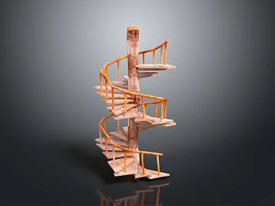 Wooden Spiral Staircase Design With Winding Steps And Curved Handrail Structure 3d model