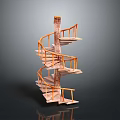 Wooden Spiral Staircase Design With Winding Steps And Curved Handrail Structure